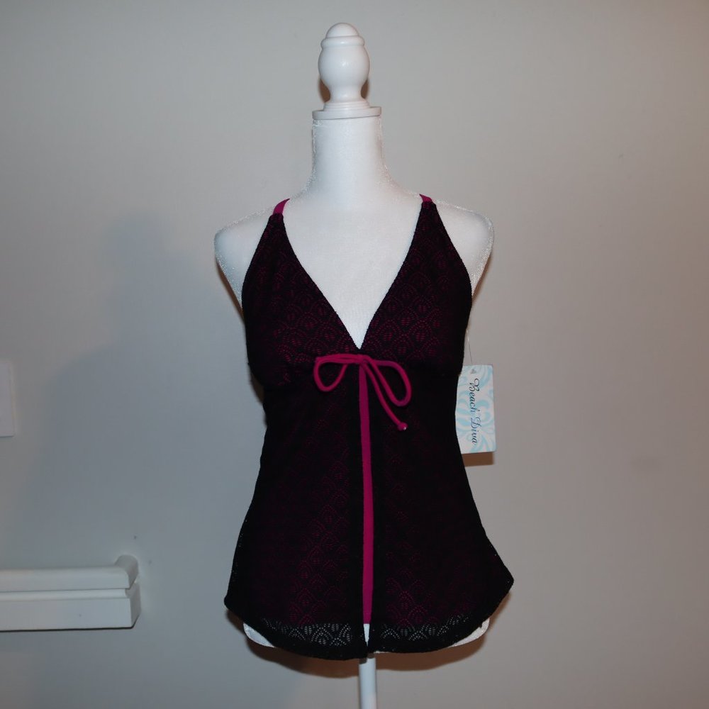 Beach Diva black/pink swimsuit tankini top size 8